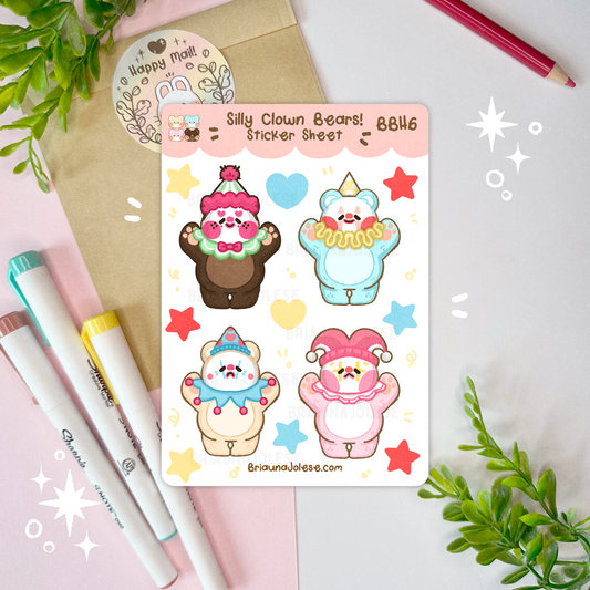 Clown Costume Bears Sticker Sheet