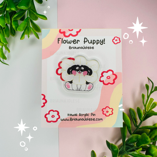 Flower Puppy Acrylic Pin